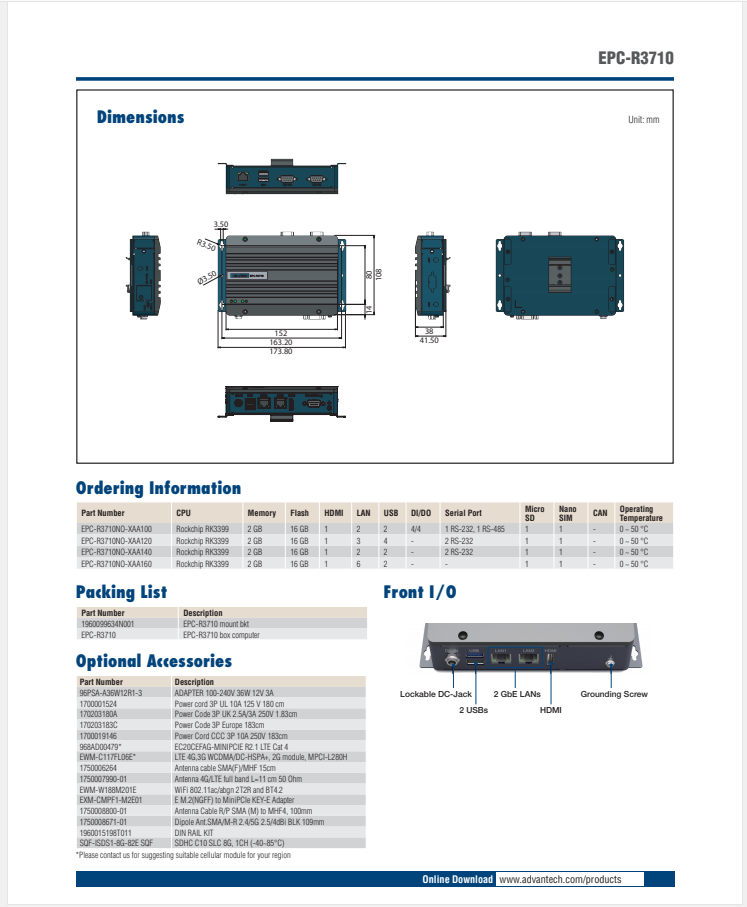 研華EPC-R3710 Rockchip RK3399 Cortex-A72 UIO40-Express Edge AI 工控整機(jī)， 4K display， 2xLan，