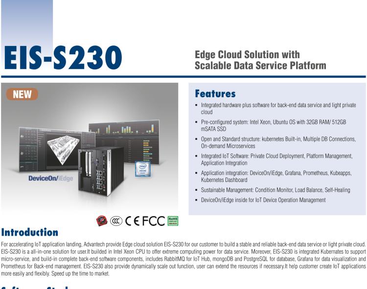 研華EIS-S230 研華 EIS-S230，邊緣計算系統(tǒng)服務器，支持Intel 第六代、第七代處理器，可選i3/i5/i7 Xeon CPU，DDR4 最高32GB，最多可支持4 x 2.5寸硬盤，具備豐富擴展接口 4 x LAN，4 x COM，8 x USB，2 x PCIE。產(chǎn)品生命周期長，穩(wěn)定可靠。