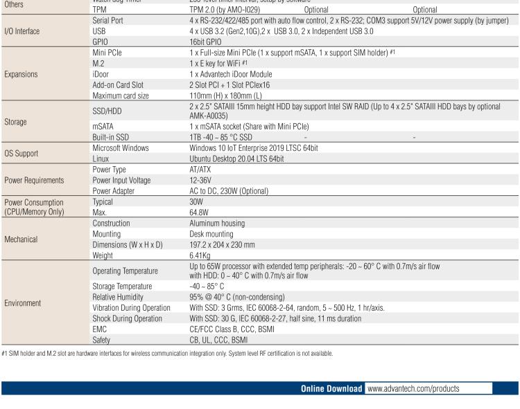 研華EIS-S232 研華 EIS-S232，邊緣計(jì)算系統(tǒng)服務(wù)器，支持Intel 第十代處理器，可選i3/i5/i7 Xeon CPU，DDR4 最高32GB，最多可支持4 x 2.5寸硬盤，具備豐富擴(kuò)展接口 2 x LAN，6 x COM，8 x USB，1 x PCIE，2 x PCI。產(chǎn)品生命周期長(zhǎng)，穩(wěn)定可靠。