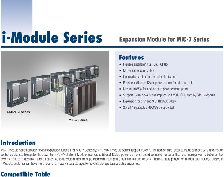 研華MIC-75M11 帶1個(gè)PCIe x16、1個(gè)PCI的2插槽擴(kuò)展i-Module