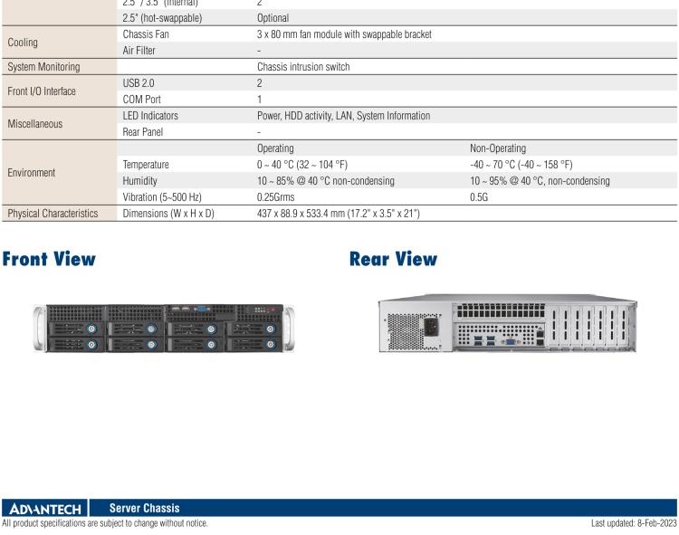 研華HPC-7282 2U 機(jī)架式機(jī)箱，適用于 Micro/ATX 服務(wù)器主板，支持8個(gè)2.5寸/3.5寸熱插拔硬盤(pán)，7個(gè)半高擴(kuò)展槽