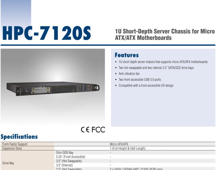 研華HPC-7120S 1U 上架式服務(wù)器短機箱，適用Micro ATX/ATX 服務(wù)器主板，支持1*全高/半長PCIe x16擴展插槽