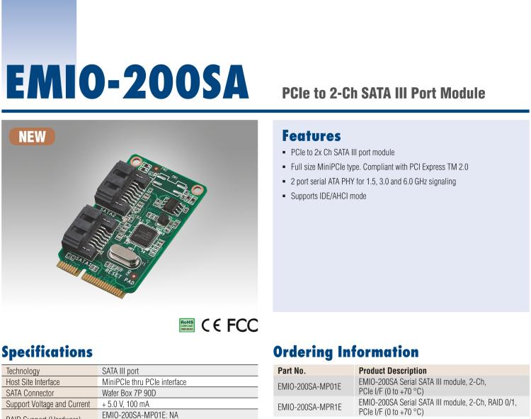 研華EMIO-200SA SATA 端口模塊、2-Ch、PCIe I/F