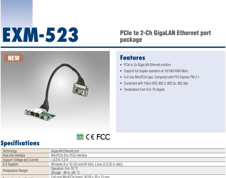 研華EXM-523 GigaLAN 以太網(wǎng)模塊、2-Ch、PCIe I/F