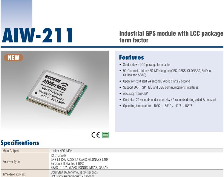 研華AIW-211 帶郵票型接口的工業(yè)級(jí) GNSS（GPS、GLONASS、BeiDou、Galileo、QZSS和SBAS）模塊。