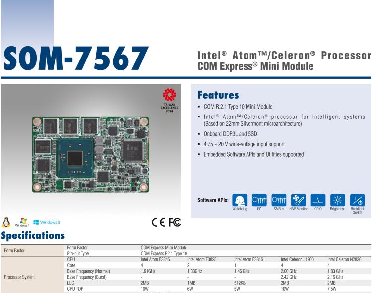 研華SOM-7567 Intel? Atom?/Celeron? 處理器，COM-Express Mini 模塊