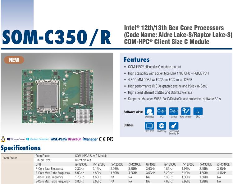 研華SOM-C350 Intel Alder Lake-S 可更換型 CPU，COM-HPC Client Size C 模塊