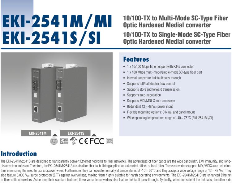 研華EKI-2541M 工業(yè)級百兆多模光電轉換器