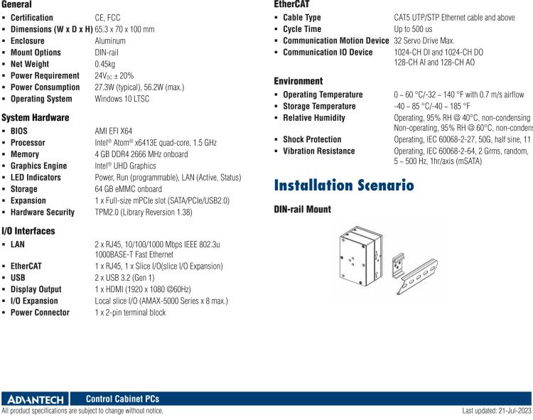 研華AMAX-357 超微型EtherCAT運(yùn)動(dòng)控制器，基于PC架構(gòu)開發(fā)，配置了Intel Atom處理器，具有64GB eMMC、2 x LAN、2 x USB和Slice IO擴(kuò)展