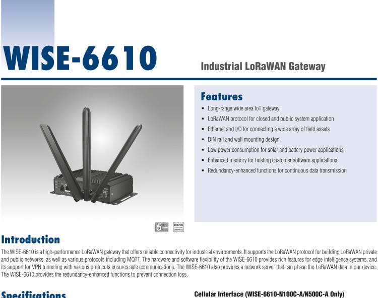 研華WISE-6610-N500 LoRaWAN網(wǎng)關(guān)支持多達(dá)500個(gè)節(jié)點(diǎn)，915MHz