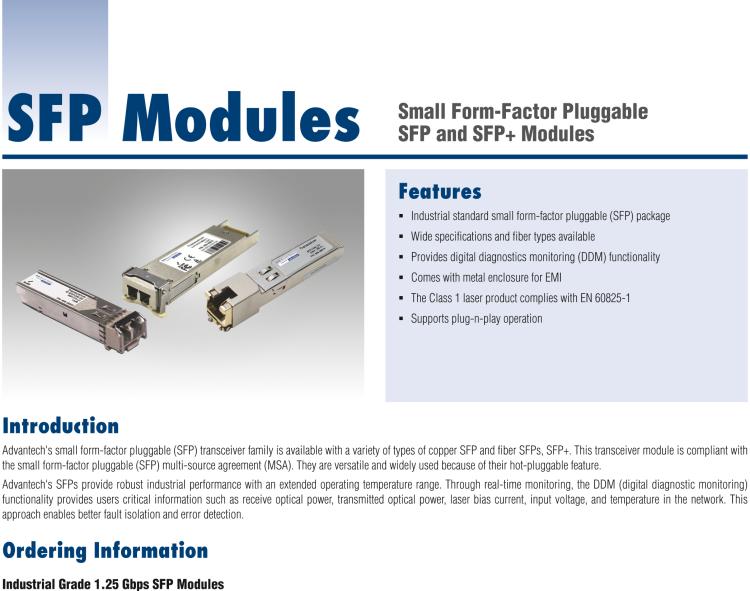 研華SFP-GSM-20K IE-SFP/1250-ED，單模1310-LC 20km（也被稱為BB-808-38200）