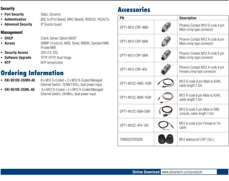 研華EKI-9510E-2GML 10個(gè)百兆M12端口網(wǎng)管型EN50155交換機(jī)， 支持24/48 VDC供電