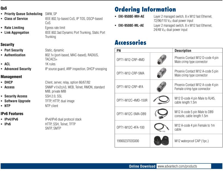 研華EKI-9508E-ML 8個(gè)百兆M12端口非網(wǎng)管EN50155交換機(jī)， 支持24/48 VDC電