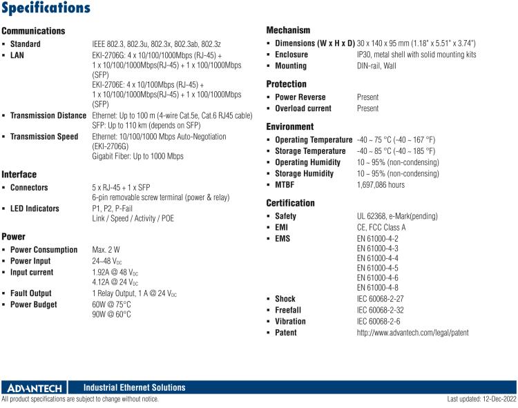 研華EKI-2706G-1GFPI 4GE PoE+1G+1G SFP，非網(wǎng)管型PoE工業(yè)以太網(wǎng)交換機(jī)，IEEE802.3af/at，24~48VDC（BE型），48~53VDC（AE型），-40~75℃