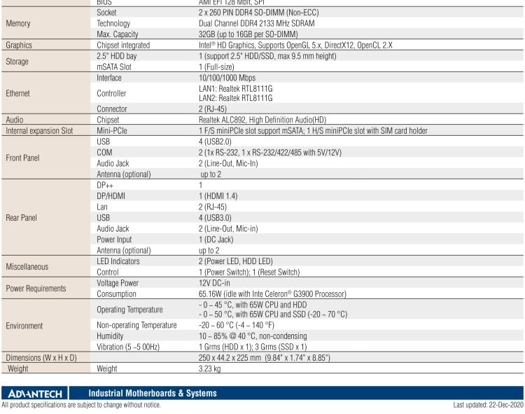 研華EPC-T2285 適配Intel? 第6/7代 Core? i 系列處理器，搭載H110芯片組。1U超薄高度，性能強(qiáng)勁。