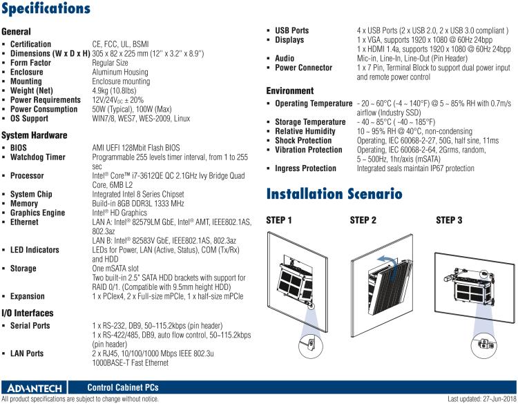 研華UNO-3483G 高效能嵌入式無風扇工業(yè)電腦，搭配 Intel? Core? i7 處理器，2 x GbE, 2 x mPCIe, HDMI/VGA