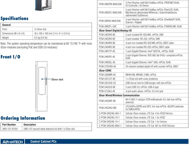 研華UNO-137 DIN導(dǎo)軌控制器，配備Intel?Atom?E3940 CPU、2個(gè)LAN、2個(gè)COM、3個(gè)USB 3.0、1個(gè)USB 2.0、2個(gè)DP 1.2、8個(gè)DI、8個(gè)DO、1個(gè)M.2、1個(gè)mPCIe、TPM 2.0