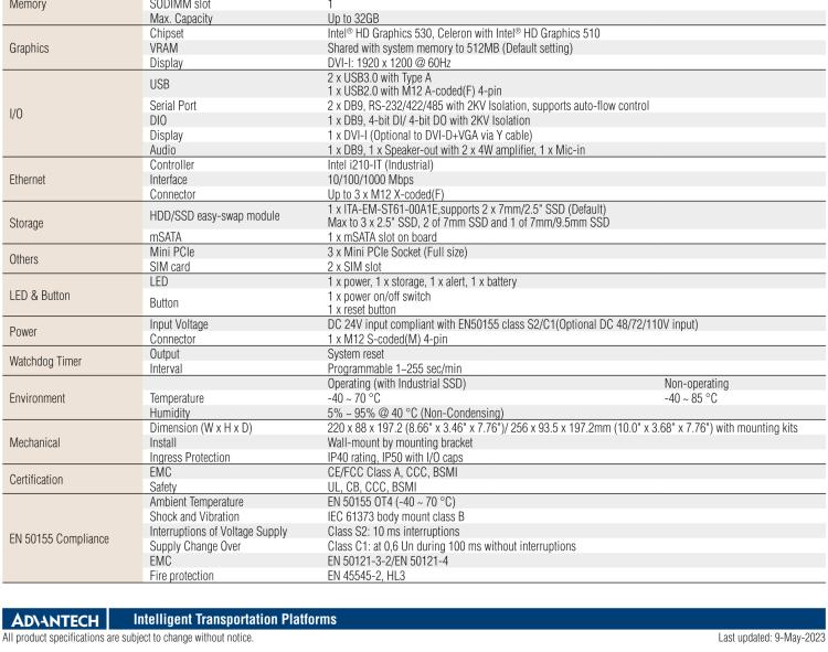 研華ITA-5831 Intel? 第六代 Core? i 處理器無風扇系統(tǒng) 符合EN 50155鐵路應用產(chǎn)品