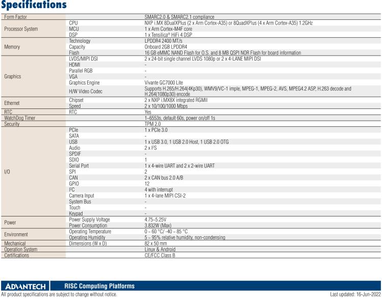 研華ROM-5620 基于NXP i.MX8X SMARC2.0 Arm核心板，多接口，低功耗設(shè)計(jì)