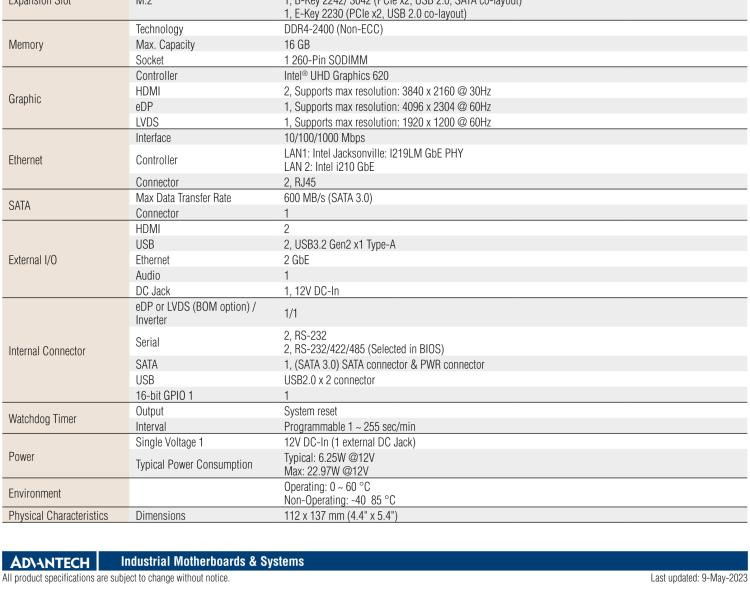 研華AIMB-U233 板載Intel 第8代 U系列 Core i3/i5/i7 處理器。低功耗高性能，無風(fēng)扇設(shè)計(jì)。