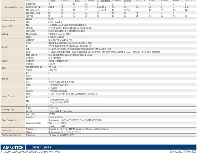 研華AIMB-208 適配Intel 第12/13代 Core i/奔騰系列處理器，搭載H110芯片組。高性價比，擁有豐富的擴展接口，通用性強，穩(wěn)定可靠。