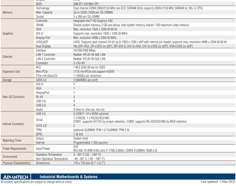研華AIMB-205 適配Intel? 第6/7代 Core? i 處理器，搭載H110芯片組。高性價比，擁有豐富的擴展接口，穩(wěn)定可靠。