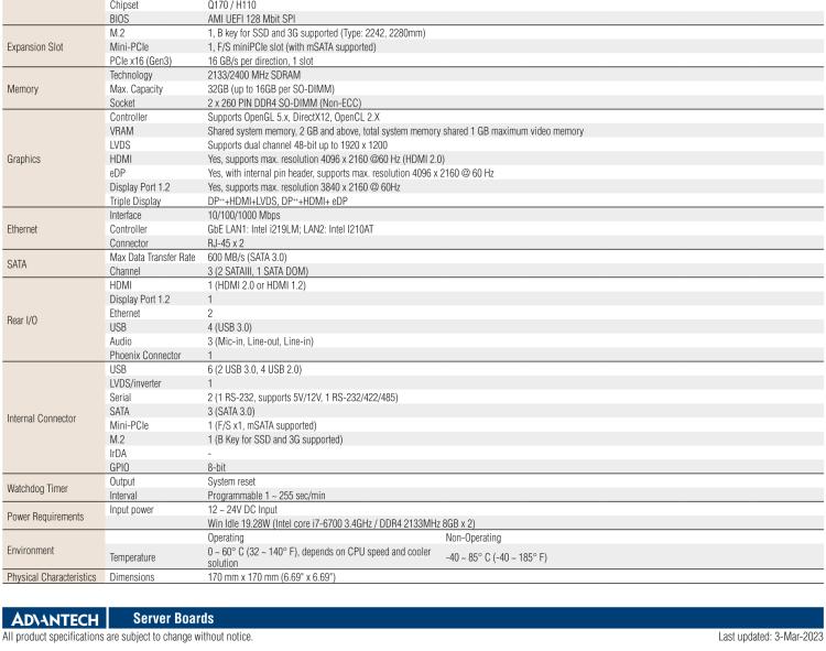 研華AIMB-275 適配Intel? 第6/7代 Core? i 處理器，搭載Intel Q170/H110芯片組。性能強(qiáng)勁，接口豐富。
