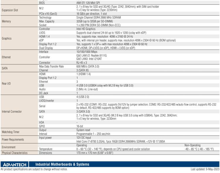 研華AIMB-286EF 適配Intel 第8/9代 Core i 處理器，搭載Intel H310芯片組。擁有1個PCIe x16插槽。超薄設計，接口豐富，是高端應用中的高性價比方案。