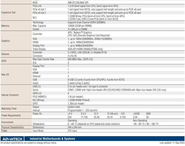 研華AIMB-522 適配AMD Ryzen? AM4 5000系列處理器，搭載X570芯片組。具有豐富接口，雙千兆網(wǎng)口和雙2.5GbE網(wǎng)口設(shè)計(jì)，用于自動(dòng)化和人工智能圖像處理等高端行業(yè)。