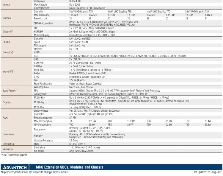 研華MIO-4370 基于第12代Intel Core處理器（Alder Lake-S系列，LGA1700 socket CPU）， 4" EPIC 單板電腦