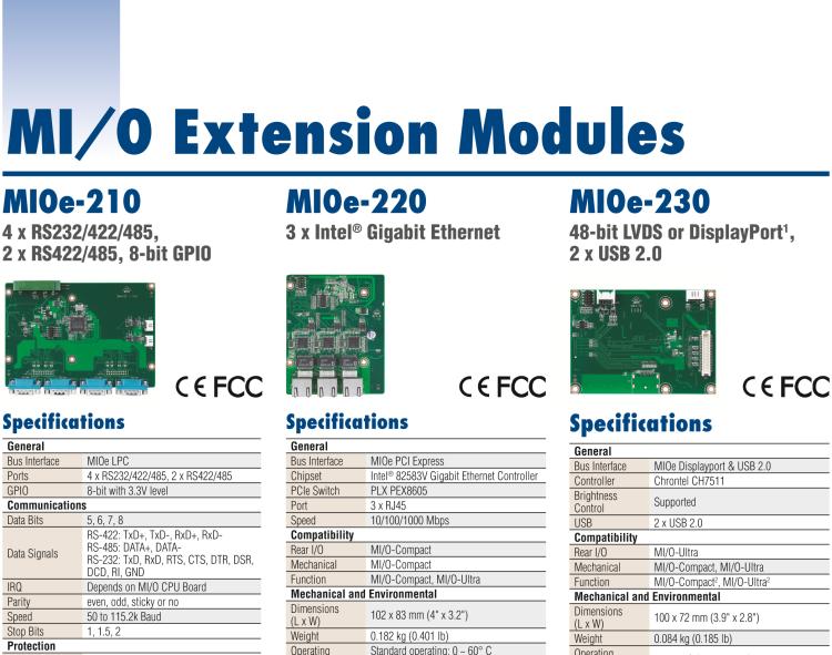 研華MIOE-110 2 x RS-232, 2 x RS-232/422/485 (帶5V/12V電源及隔離), 2USB 2.0，兼容2.5寸MIO單板