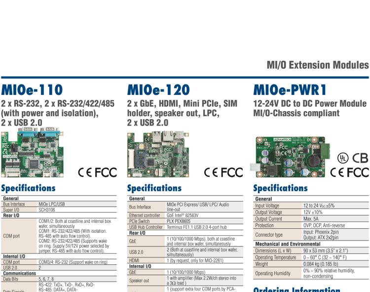 研華MIOe-230 48-bit LVDS或DisplayPort, 2 x USB 2.0，兼容3.5寸MIO單板