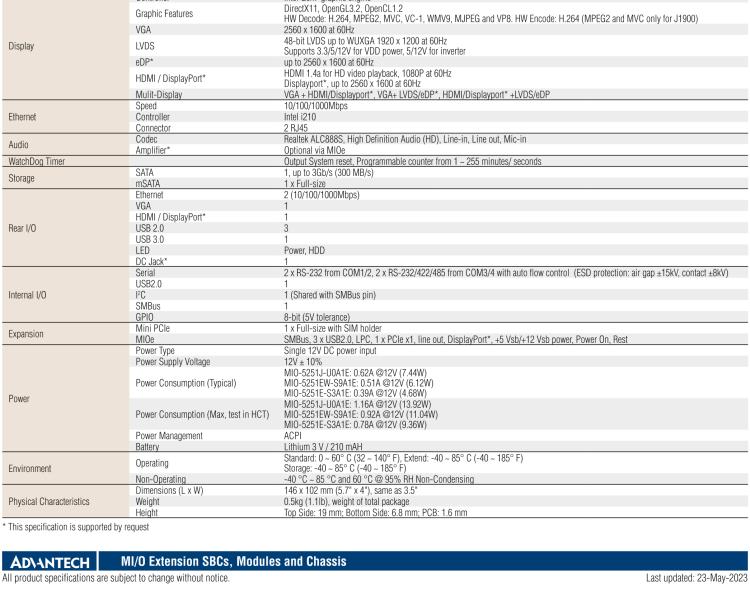研華MIO-5251 3.5寸MIO單板電腦，采用嵌入式 Intel? Atom? E3825 &Intel? J1900處理器