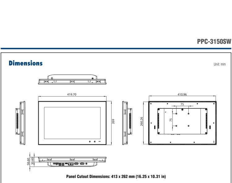研華PPC-3150SW 15.6" 寬屏無(wú)風(fēng)扇工業(yè)平板電腦，搭載 Intel? Pentium? N4200 四核心處理器