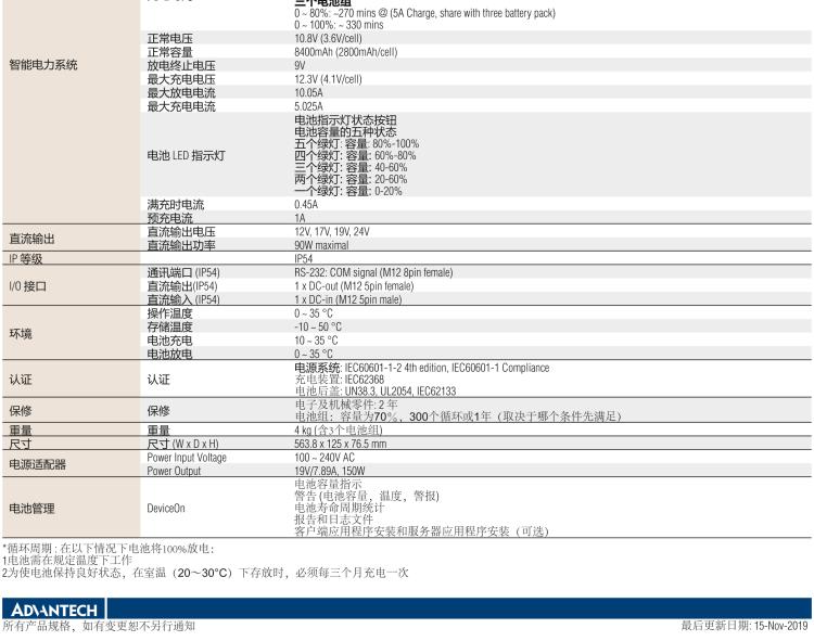 研華POC-IPSM90 270Wh 智能電源系統(tǒng)， 包含 3 × 90Wh 的鋰電子電池組