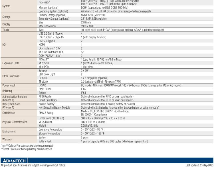 研華POC-624 23.8"高性能醫(yī)用一體機，可用于多種醫(yī)療應(yīng)用