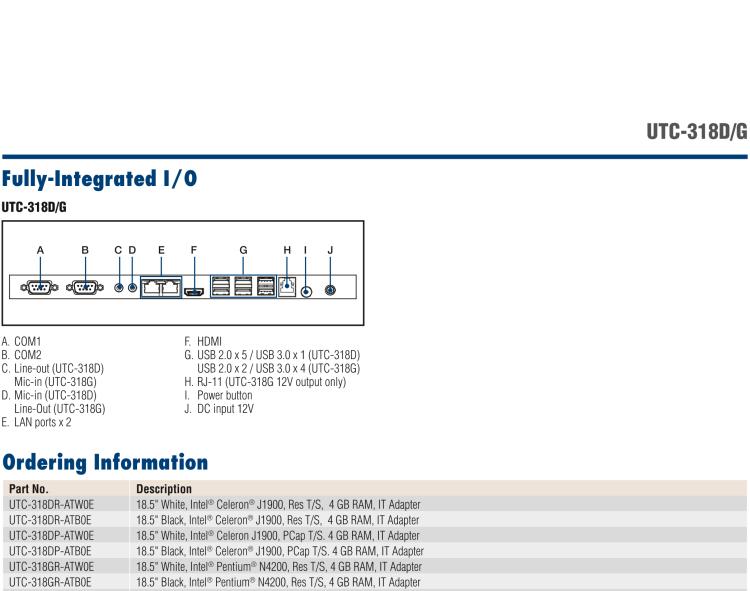研華UTC-318D 18.5" 多功能觸控一體機(jī)，內(nèi)置Intel? BayTrail J1900