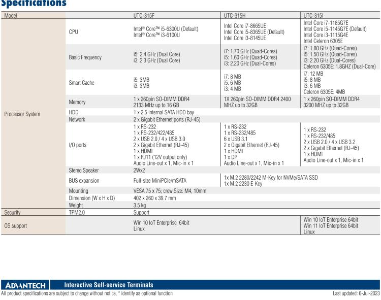 研華UTC-315H 15.6" 多功能觸控一體機，內(nèi)置 Intel? Core? i5-8365UE/Core? i3-8145UE