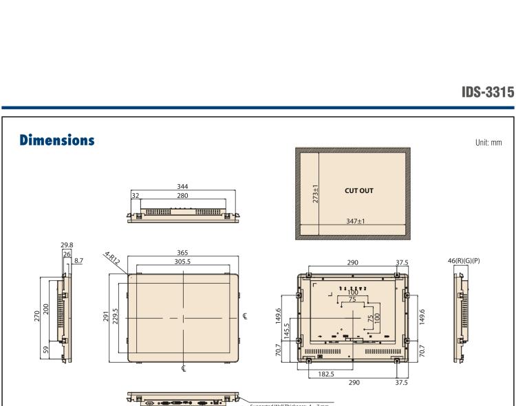研華IDS-3315 15" 1024 x 768, VGA/DVI/HDMI 接口，采用 IP65 前面板的顯示器