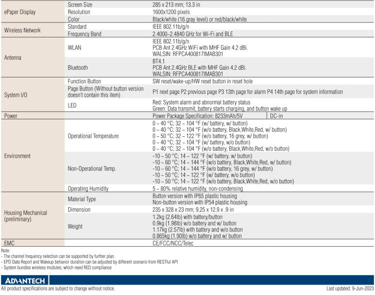研華EPD-660 13.3"電子紙解決方案，Wi-Fi，用于醫(yī)院床邊卡和智能建筑標牌。