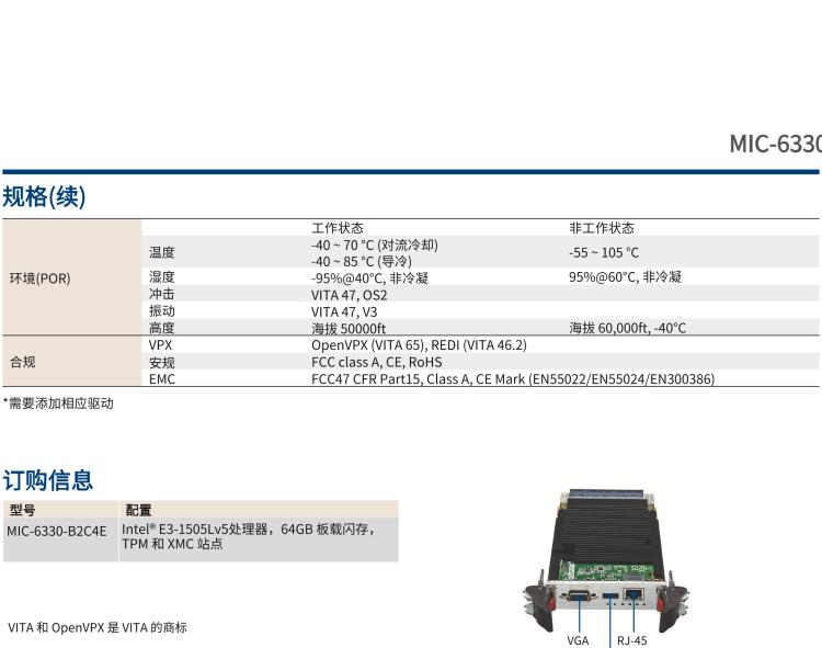 研華MIC-6330 3U OpenVPX 刀片式主板，搭載 Intel? Xeon?E3v5 與 E3v6 系列處理器