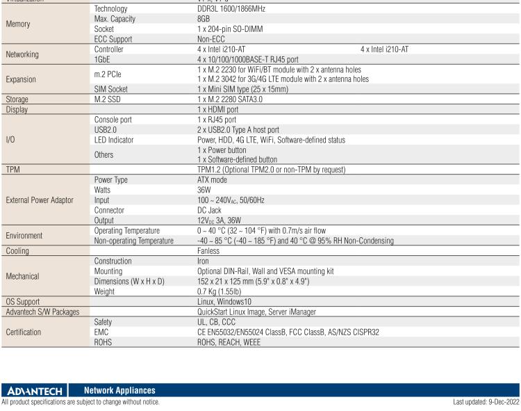 研華FWA-T011 基于Intel? Celeron? N3350/J3455 入門級(jí)SD-WAN，安全網(wǎng)關(guān)微型網(wǎng)絡(luò)應(yīng)用平臺(tái)