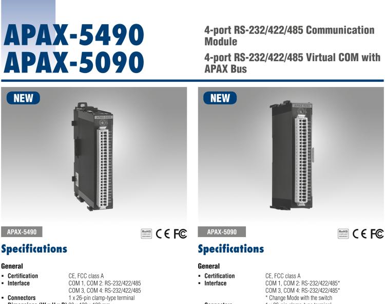 研華APAX-5090 帶 APAX 總線(xiàn)的 4 端口 RS-232/422/485 虛擬 COM