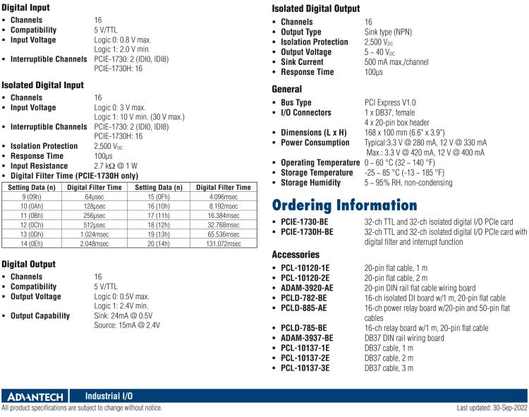 研華PCIE-1730 PCI Expresscard擴(kuò)展接口，支持32通道隔離DIO和TTL DIO