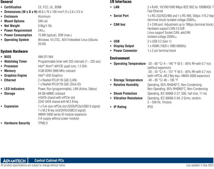 研華AMAX-5570 超微型控制平臺，采用Intel Atom處理器、64GB eMMC、2 個以太網(wǎng)口、2 個 USB、2 個 CAN、2 個 COM 和插片 IO 擴展