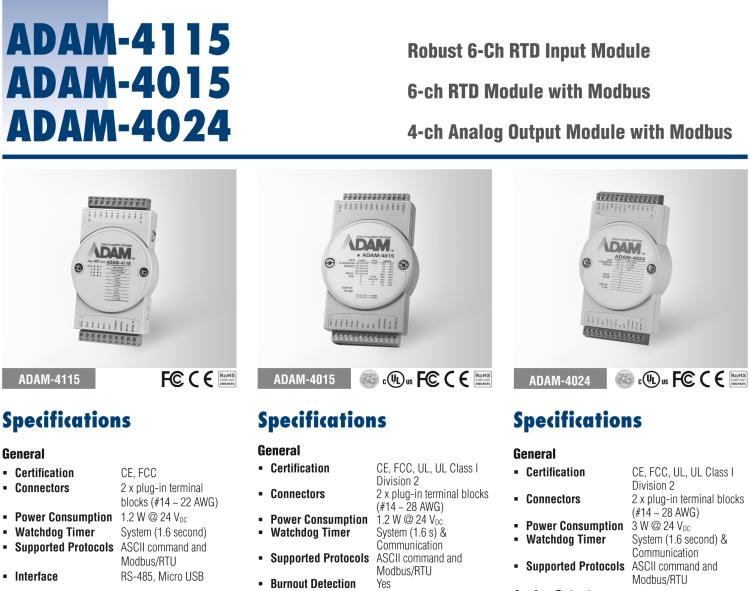 研華ADAM-4115-B ADAM-4115 6 通道 RTD 輸入模塊可接受多種 RTD 傳感器類型，包括 Pt100、Pt1000、Ni50、Ni508 和 Balco 500 系列