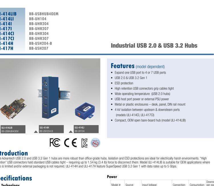 研華BB-USBHUB4OEM ULI-414LIB-工業(yè)USB 2.0集線器，4端口，高穩(wěn)固力連接器