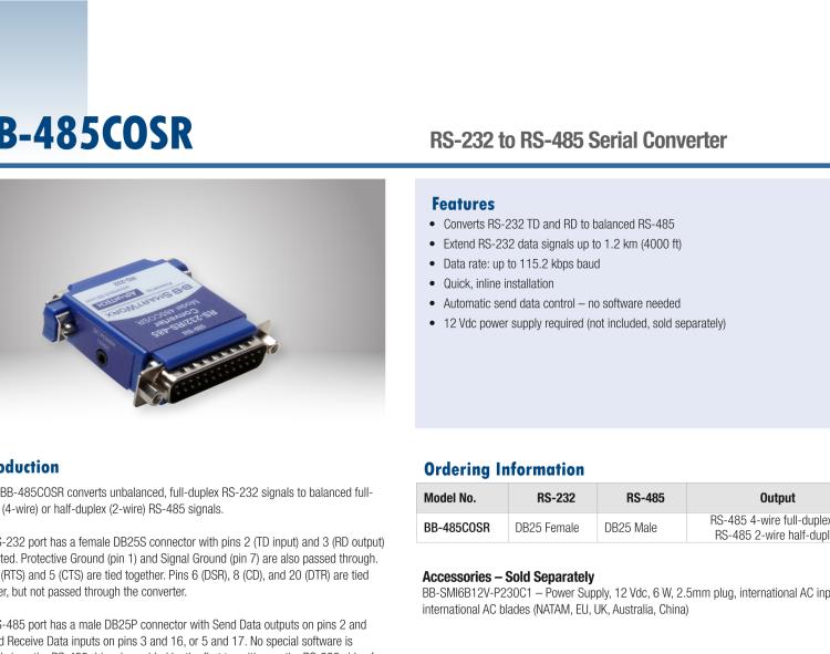 研華BB-485COSR 串口轉(zhuǎn)換器，RS-232 DB25母頭到RS-485 DB25公頭