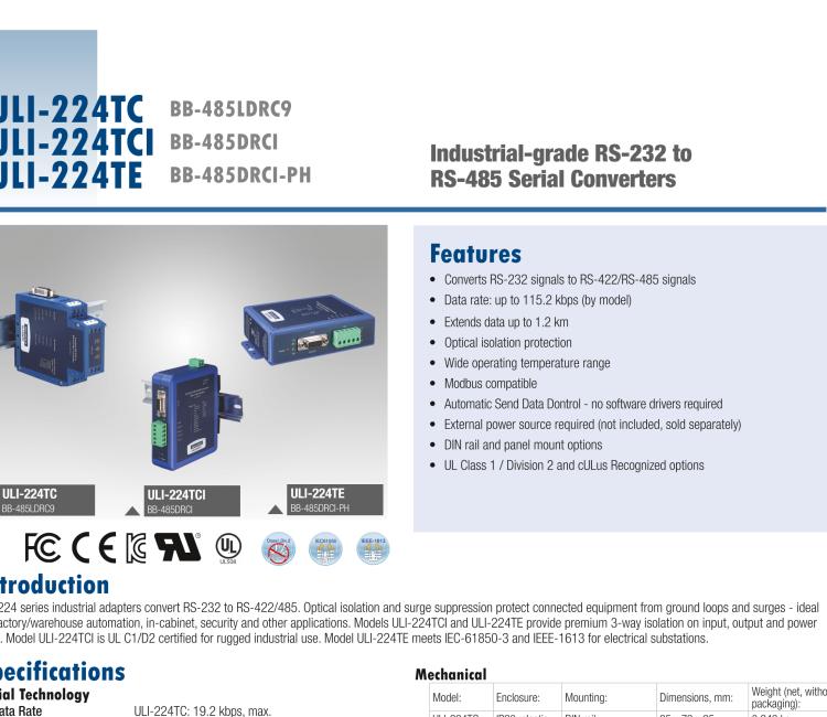 研華BB-485BAT3 ULI-224TB RS-232（DB9母頭至RS-422/485（接線端子）轉(zhuǎn)換器，電池供電