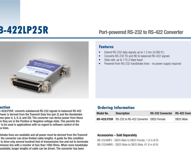 研華BB-422LP25R 串口轉(zhuǎn)換器，RS-232 DB-25 F至RS-422 DB25 M，端口供電